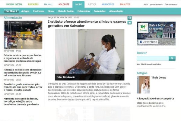 Nosso assessorado, INTS oferece atendimentos gratuitos em Salvador