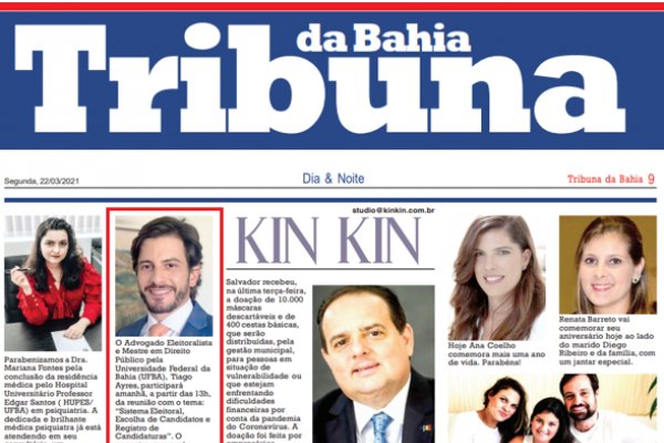 Tiago Ayres é destaque no Jornal Tribuna da Bahia